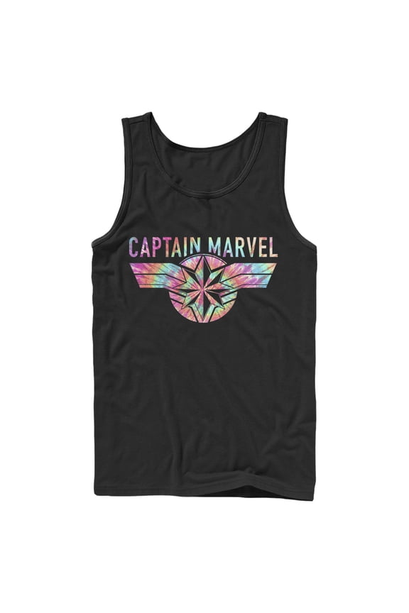 Men's Marvel Captain Marvel Logo Banner Tie Dye Colors Tank Top Black Large