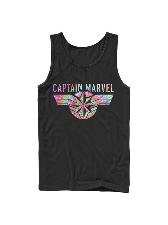 Men's Marvel Captain Marvel Logo Banner Tie Dye Colors Tank Top Black Large
