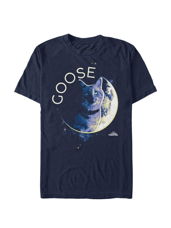 Men's Marvel Captain Marvel Moon Goose Cat Graphic Tee Navy Blue 3X Large