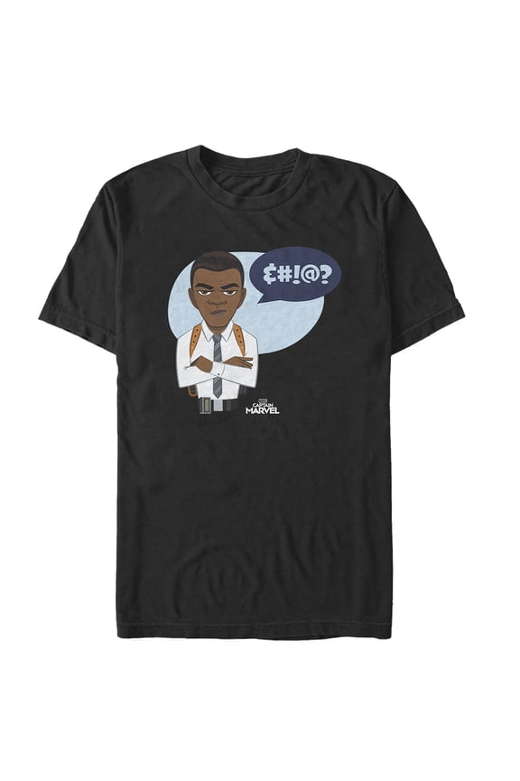 Men's Marvel Captain Marvel Nick Fury Speech Bubble Graphic Tee Black Medium