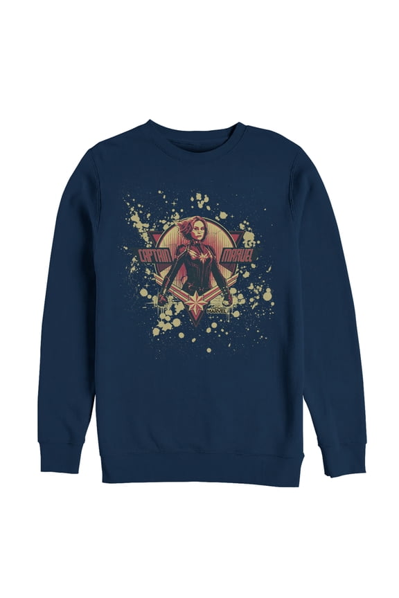 Men's Marvel Captain Marvel Paint Splatter Hero Sweatshirt Navy Blue Large