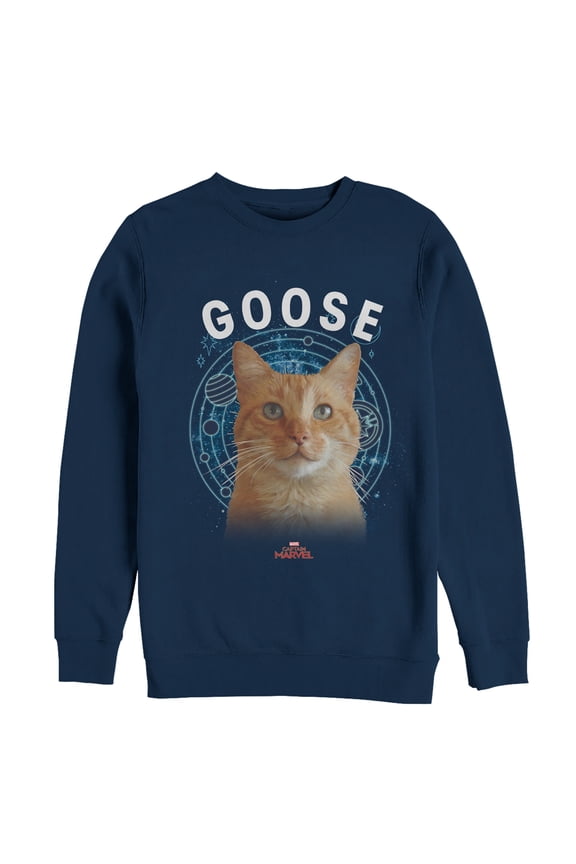 Men's Marvel Captain Marvel Planet Goose Cat Sweatshirt Navy Blue Small