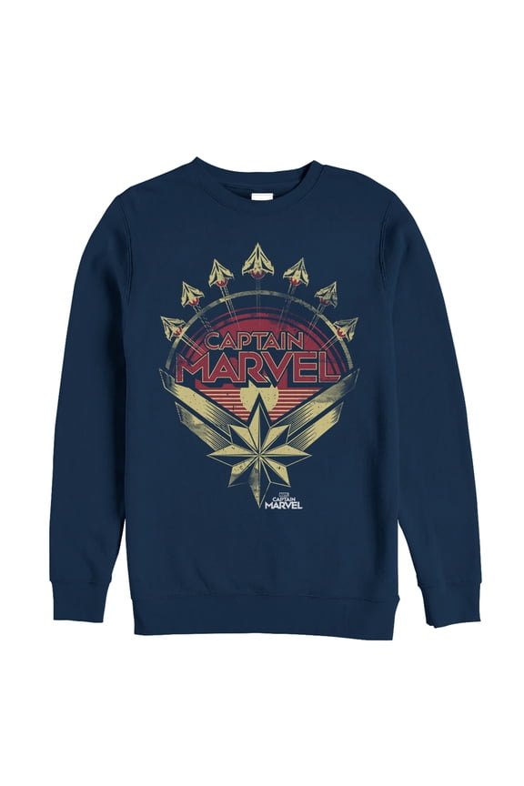Men's Marvel Captain Marvel Retro Fighter Jet Plane Sweatshirt Navy Blue Small