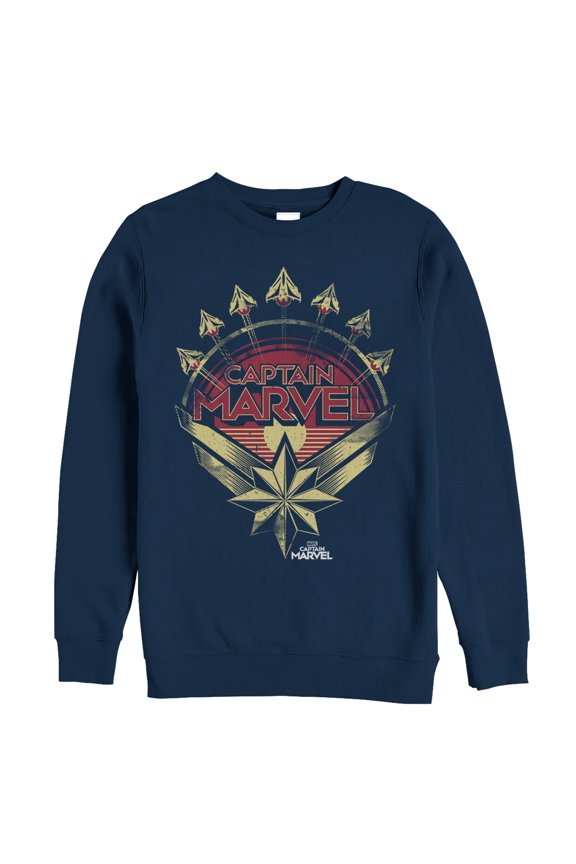 Men's Marvel Captain Marvel Retro Fighter Jet Plane Sweatshirt Navy Blue X Large