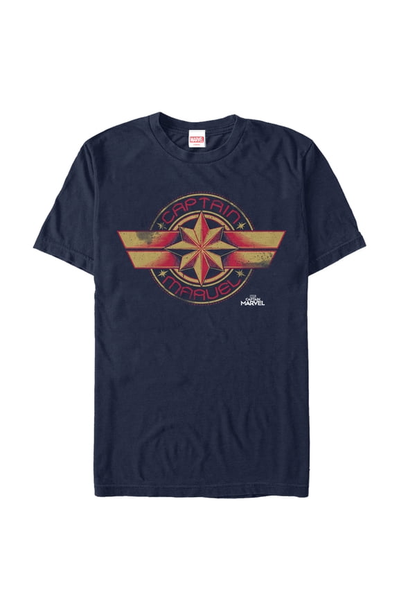 Men's Marvel Captain Marvel Retro Star Emblem  Graphic Tee Navy Blue 2X Large