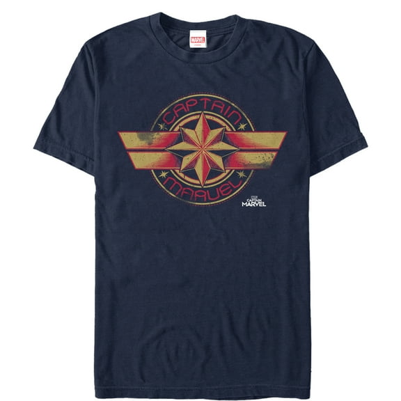 Men's Marvel Captain Marvel Retro Star Emblem Graphic Tee Navy Blue Medium