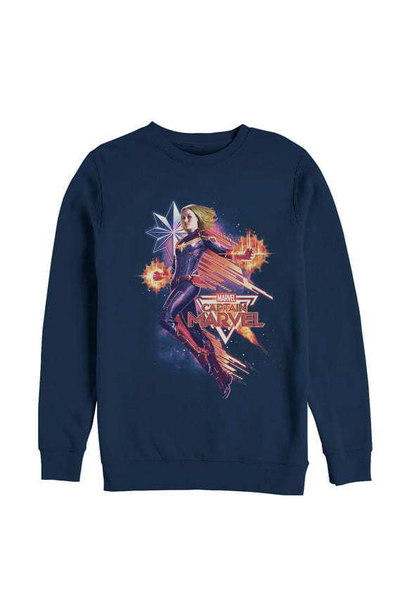 Men's Marvel Captain Marvel Retro Video Game Star Sweatshirt Navy Blue Large