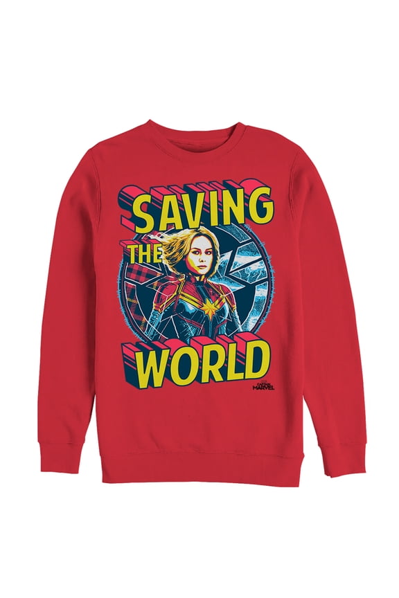Men's Marvel Captain Marvel Saving the World Sweatshirt Red X Large