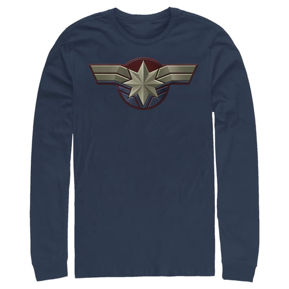 Men's Marvel Captain Marvel Simple Star Symbol Long Sleeve Shirt Navy Blue Large