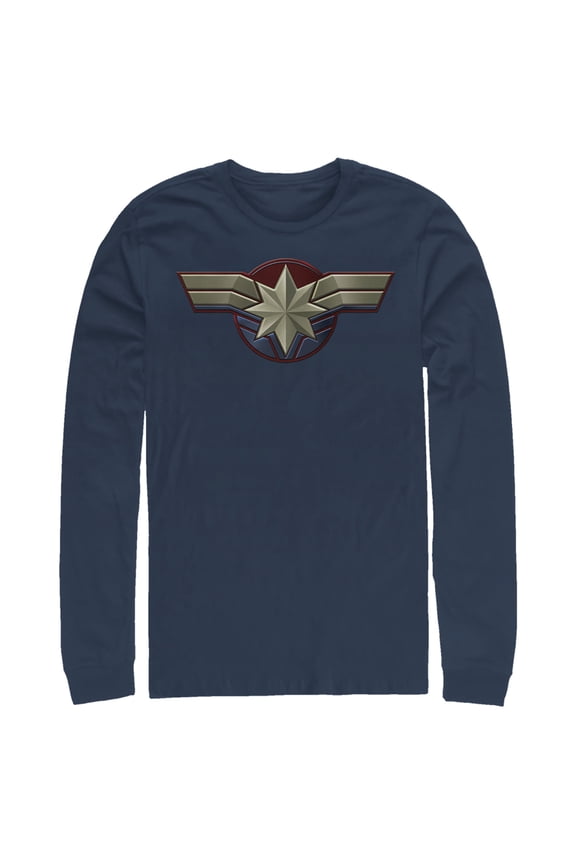 Men's Marvel Captain Marvel Simple Star Symbol Long Sleeve Shirt Navy Blue Small