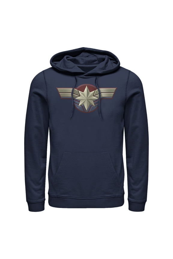Men's Marvel Captain Marvel Simple Star Symbol Pull Over Hoodie Navy Blue 2X Large