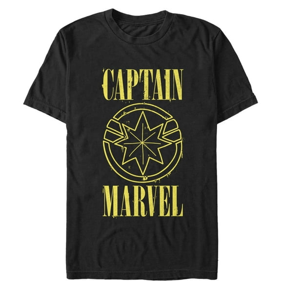 Men's Marvel Captain Marvel Stained Star Symbol  Graphic Tee Black Small