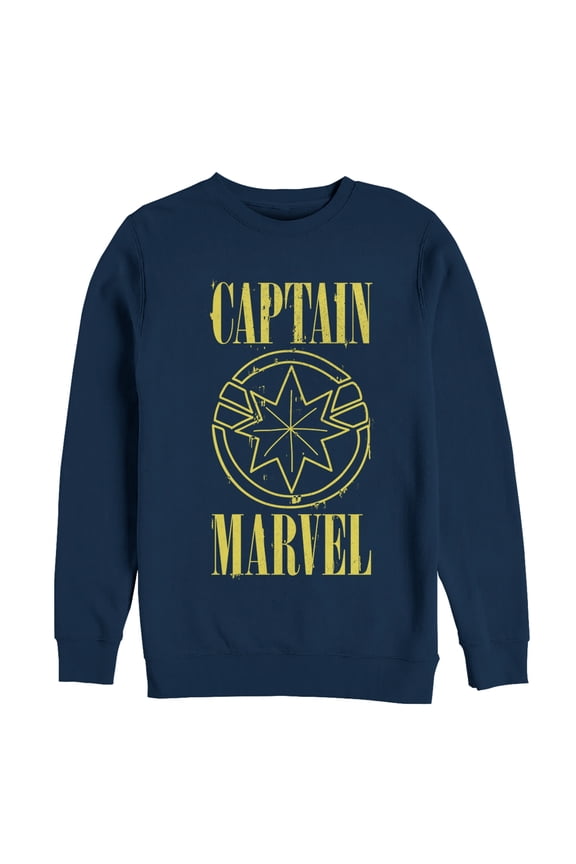 Men's Marvel Captain Marvel Stained Star Symbol Sweatshirt Navy Blue 2X Large