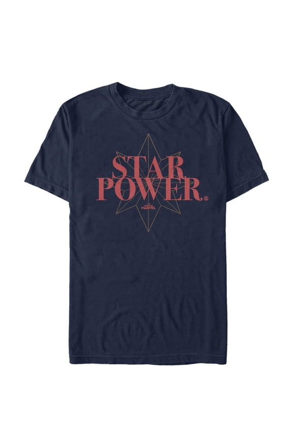 Men's Marvel Captain Marvel Star Power Text  Graphic Tee Navy Blue Medium