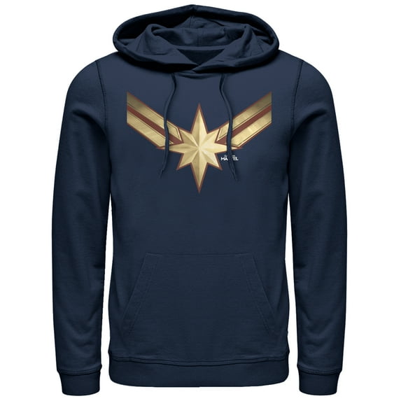 Men's Marvel Captain Marvel Star Symbol Costume Pull Over Hoodie Navy Blue Small