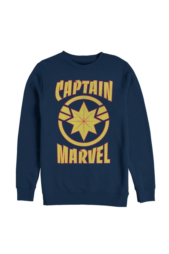 Men's Marvel Captain Marvel Star Symbol Shield Sweatshirt Navy Blue Small