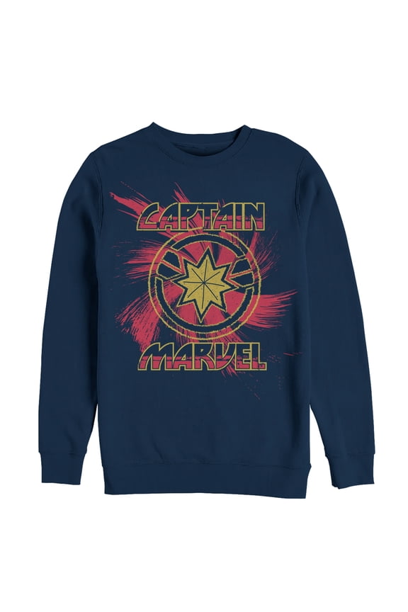 Men's Marvel Captain Marvel Star Symbol Swirl Sweatshirt Navy Blue Large