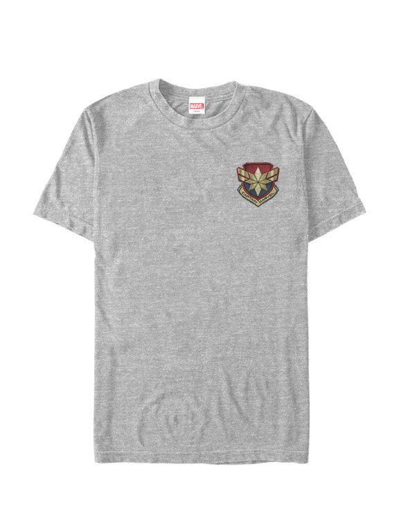Men's Marvel Captain Marvel Star Symbol Woven Print Graphic Tee Athletic Heather Large