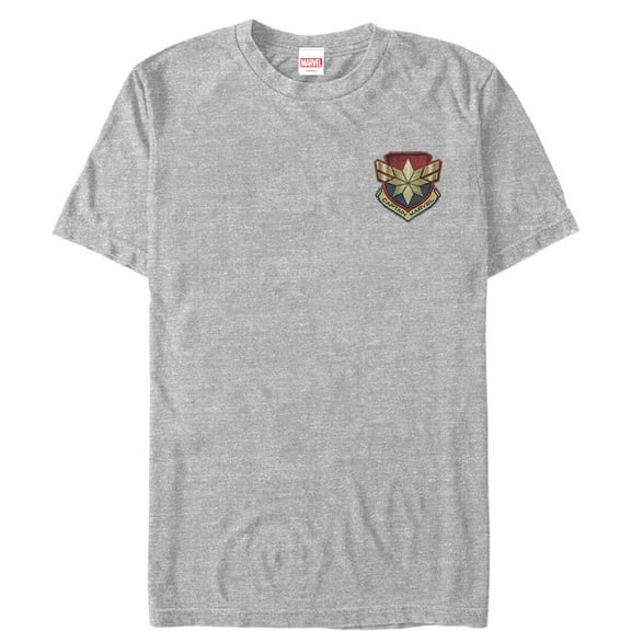 Men's Marvel Captain Marvel Star Symbol Woven Print Graphic Tee Athletic Heather Medium