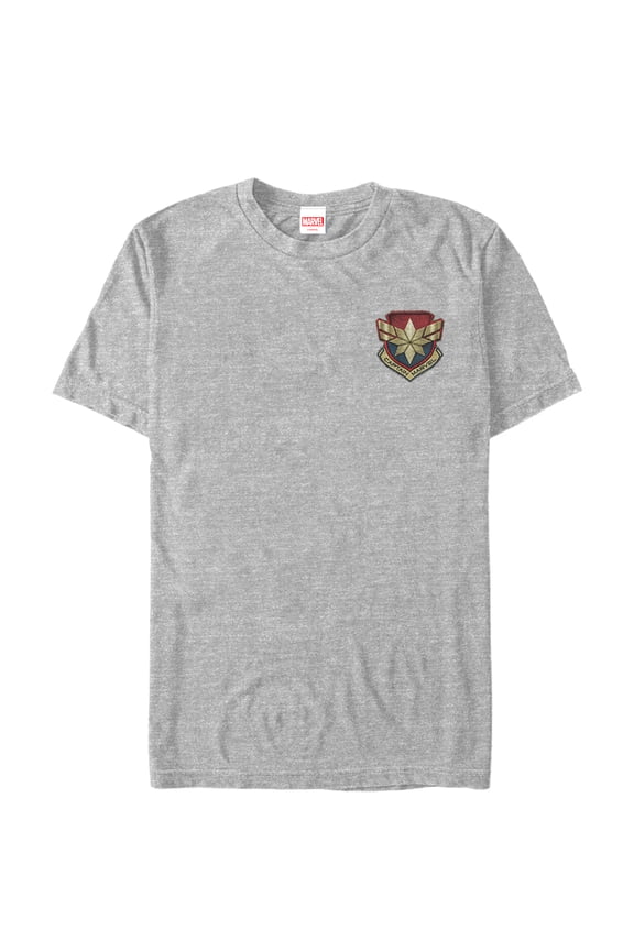 Men's Marvel Captain Marvel Star Symbol Woven Print Graphic Tee Athletic Heather Medium