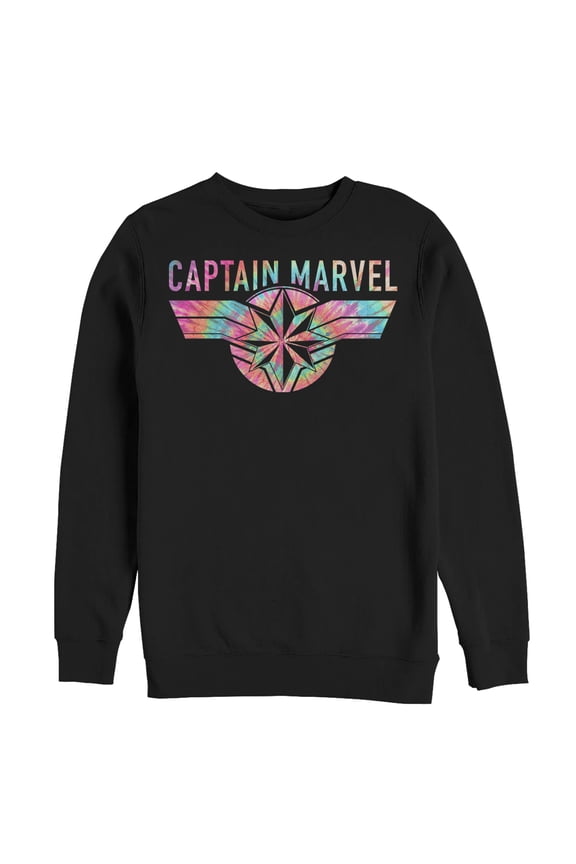 Men's Marvel Captain Marvel Tie-Dye Logo  Sweatshirt Black Large