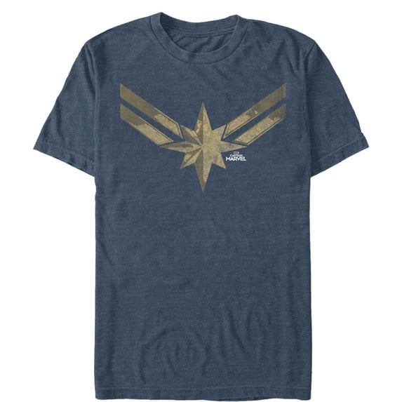 Men's Marvel Captain Marvel Vintage Star Costume Graphic Tee Navy Blue Heather Large