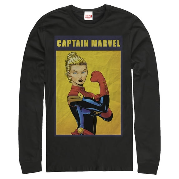 Men's Marvel Captain Marvel the Riveter Long Sleeve Shirt Black Small