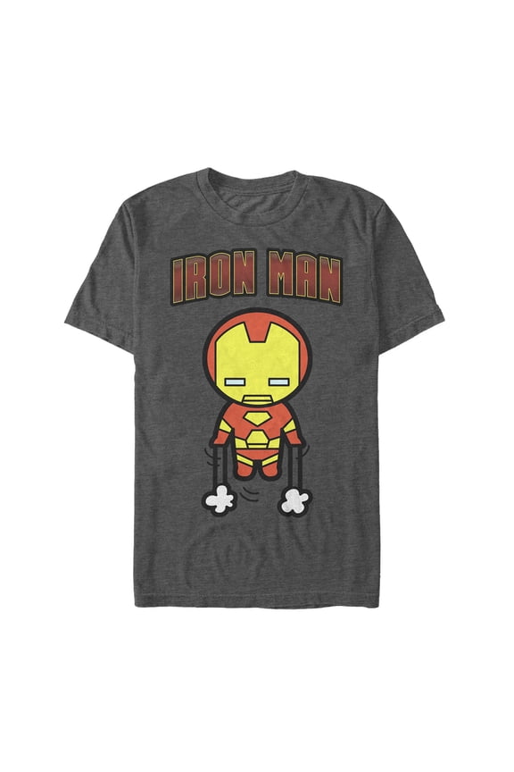 Men's Marvel Cartoon Kawaii Iron Man Flight  Graphic Tee Charcoal Heather X Large