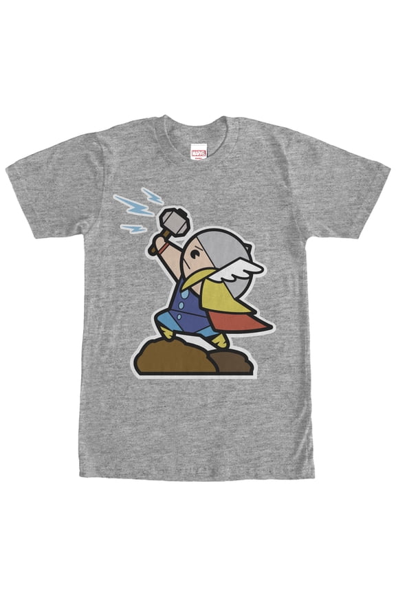 Men's Marvel Cartoon Thor with Hammer Graphic Tee Athletic Heather X Large
