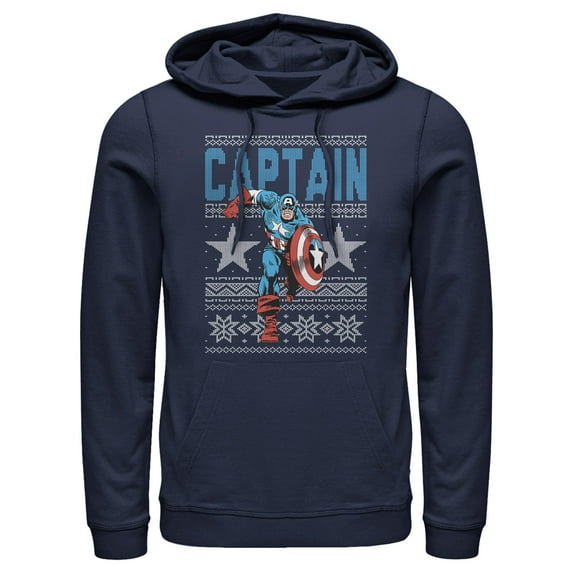 Men's Marvel Christmas Captain America Fair Isle Print Pull Over Hoodie