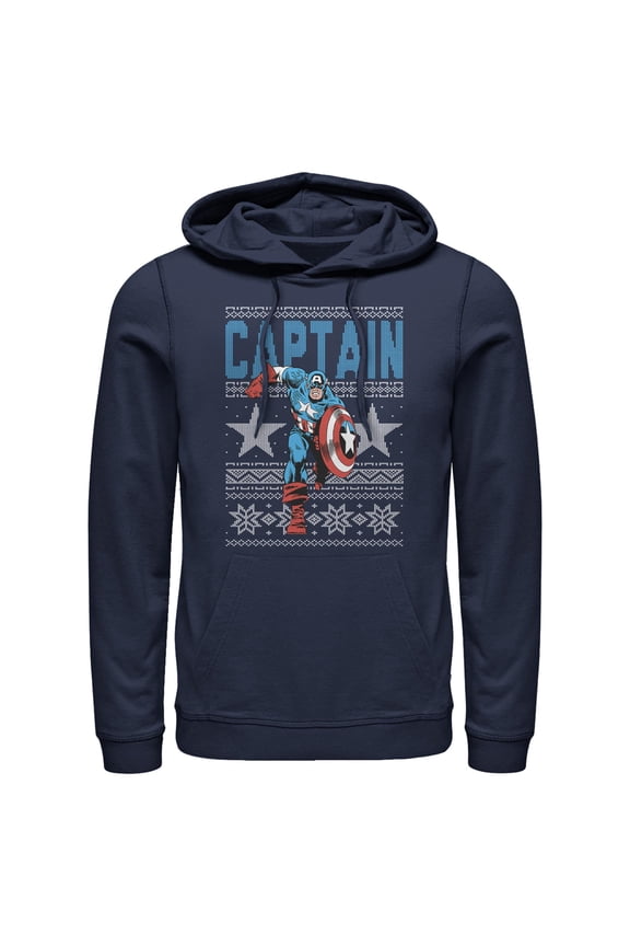 Men's Marvel Christmas Captain America Fair Isle Print Pull Over Hoodie