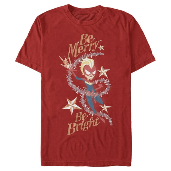 Men's Marvel Christmas Captain Marvel Merry & Bright Graphic Tee Red Medium