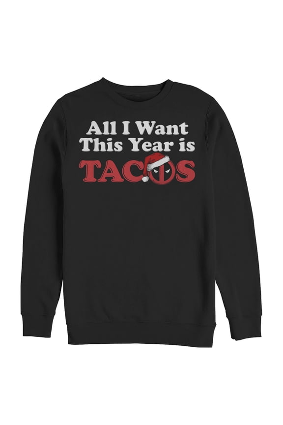 Men's Marvel Christmas Deadpool All I Want is Tacos Sweatshirt Black Medium