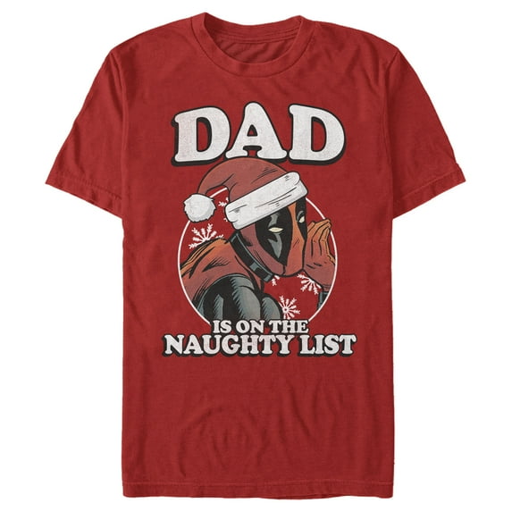 Men's Marvel Christmas Deadpool Dad on Naughty List Graphic Tee Red 3X Large