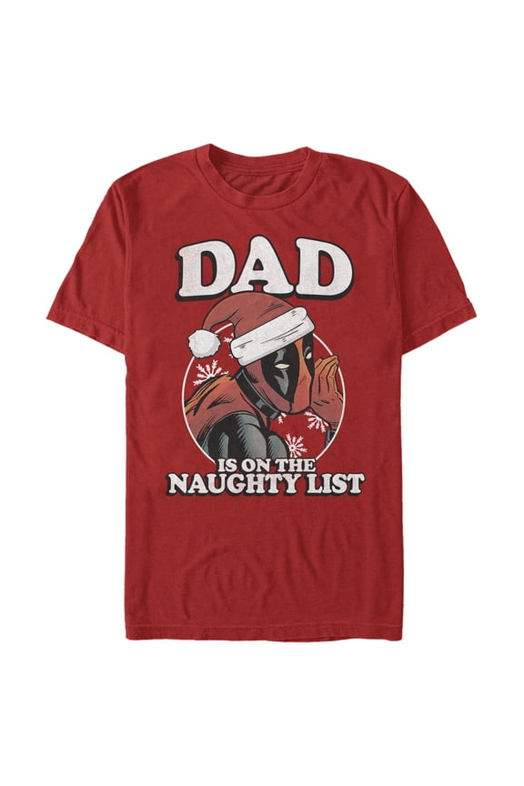 Men's Marvel Christmas Deadpool Dad on Naughty List Graphic Tee Red X Large