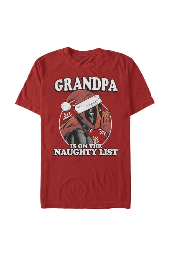 Men's Marvel Christmas Deadpool Grandpa on Naughty List Graphic Tee Red Medium