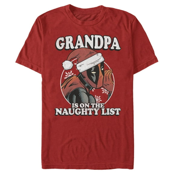 Men's Marvel Christmas Deadpool Grandpa on Naughty List  Graphic Tee Red Small