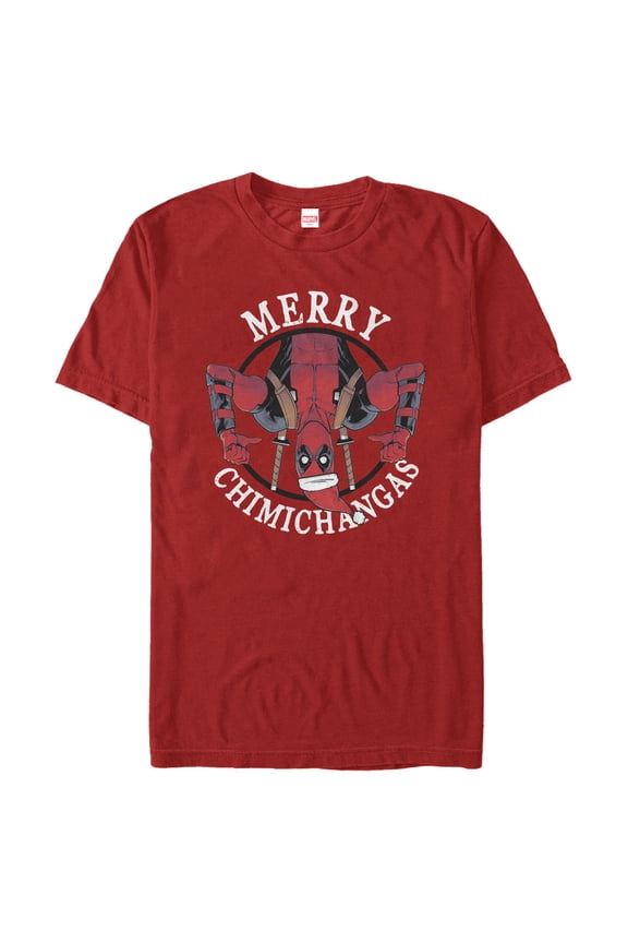 Men's Marvel Christmas Deadpool Merry Chimichangas  Graphic Tee Red Large