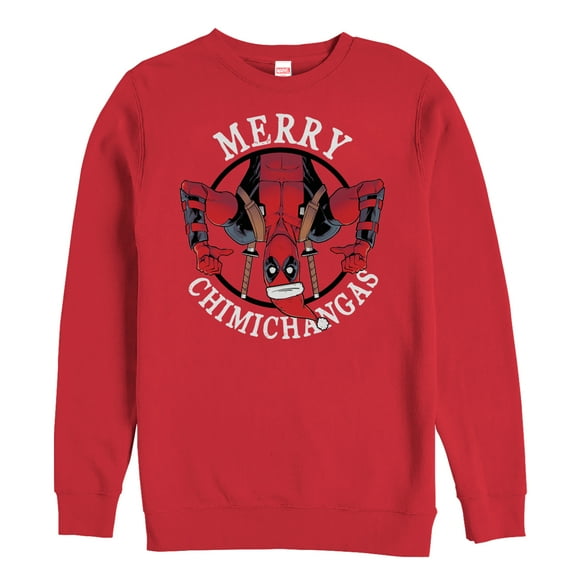 Men's Marvel Christmas Deadpool Merry Chimichangas Sweatshirt Red Large