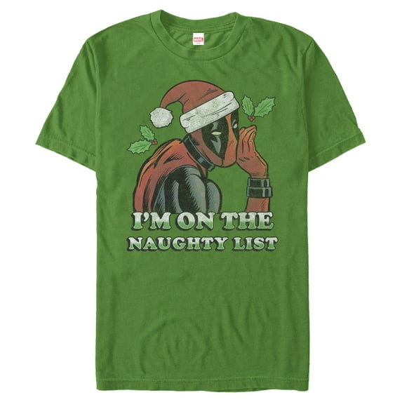Men's Marvel Christmas Deadpool Naughty List Graphic Tee Kelly Green 3X Large