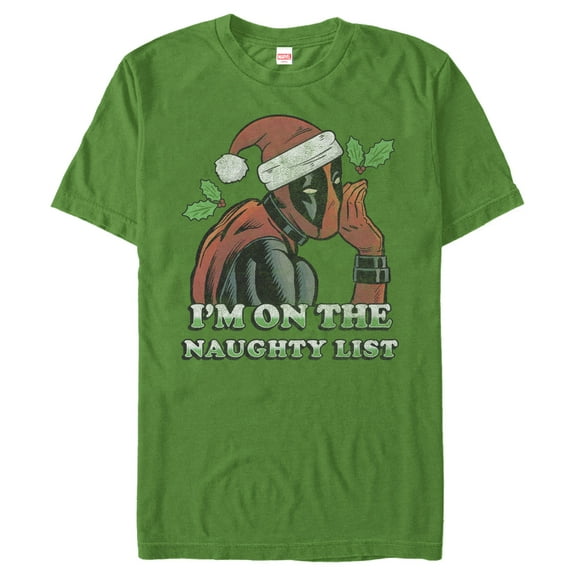 Men's Marvel Christmas Deadpool Naughty List  Graphic Tee Kelly Green Medium