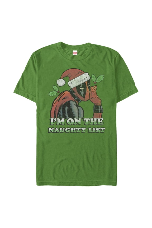 Men's Marvel Christmas Deadpool Naughty List Graphic Tee Kelly Green Medium
