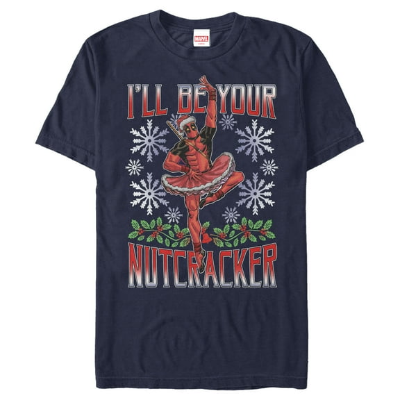 Men's Marvel Christmas Deadpool Nutcracker  Graphic Tee Navy Blue 2X Large