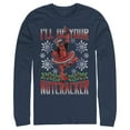 thumbnail image 1 of Men's Marvel Christmas Deadpool Nutcracker  Long Sleeve Shirt Navy Blue X Large, 1 of 3