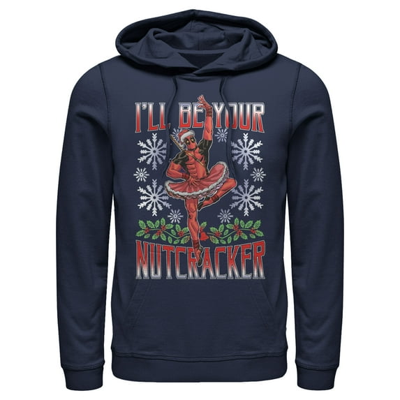 Men's Marvel Christmas Deadpool Nutcracker Pull Over Hoodie Navy Blue 3X Large