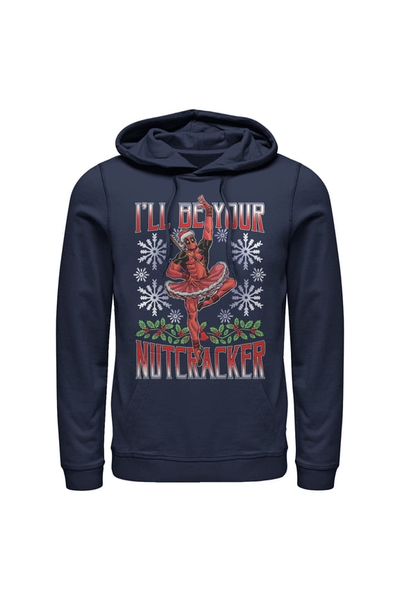 Men's Marvel Christmas Deadpool Nutcracker  Pull Over Hoodie Navy Blue Large