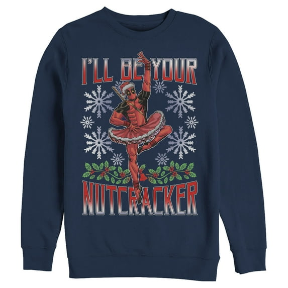 Men's Marvel Christmas Deadpool Nutcracker Sweatshirt Navy Blue 2X Large