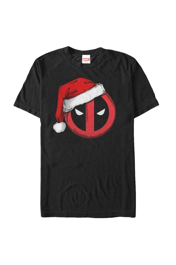 Men's Marvel Christmas Deadpool Santa Hat  Graphic Tee Black X Large