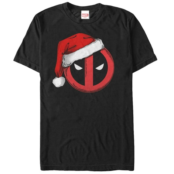 Men's Marvel Christmas Deadpool Santa Hat Graphic Tee Black X Large