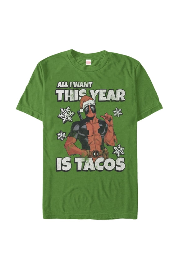 Men's Marvel Christmas Deadpool Santa Tacos Graphic Tee Kelly Green Medium